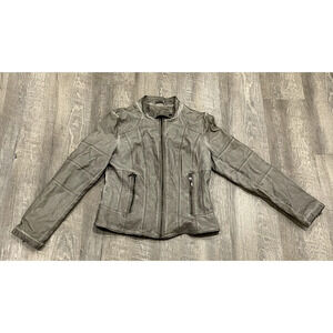 Max Edition Vegan/Faux Leather Women’s LARGE Motorcycle/Moto Bomber Grey Jacket